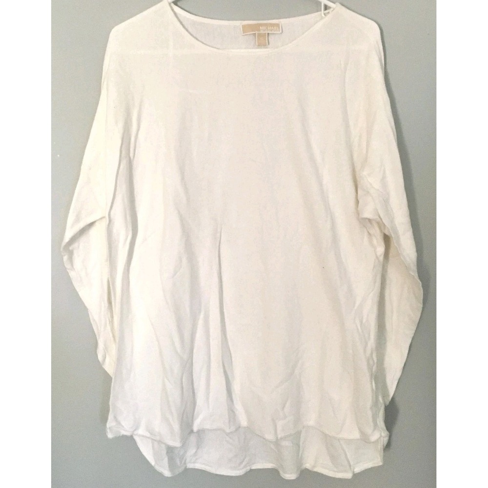 MK Michael Kors Shirt Womens XL White Knit Long Sleeve High Low Tunic